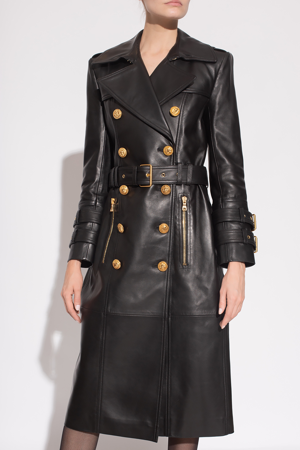 Balmain long discount leather trench coat